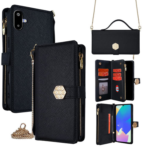 For Samsung Galaxy F06 5G Case Cross Texture PU Leather+TPU Wallet Phone Cover with Strap