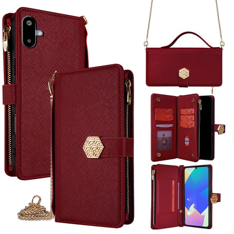 For Samsung Galaxy F06 5G Case Cross Texture PU Leather+TPU Wallet Phone Cover with Strap