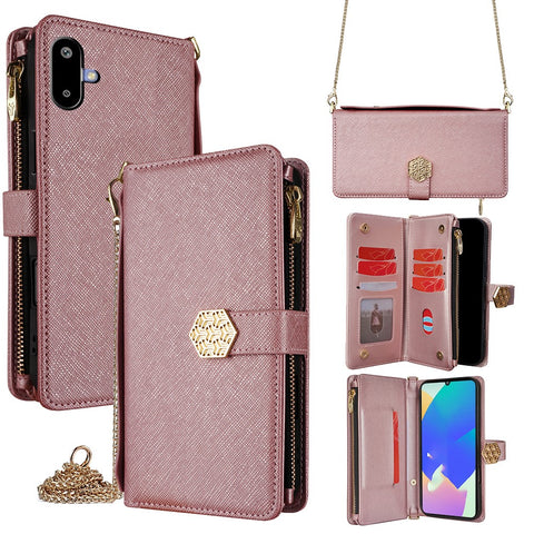 For Samsung Galaxy F06 5G Case Cross Texture PU Leather+TPU Wallet Phone Cover with Strap