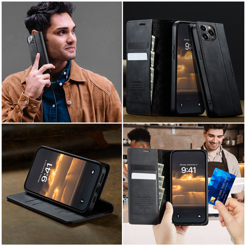 CASEME For iPhone 12 Pro 6.1 inch / iPhone 12 6.1 inch Case  033 Series RFID Blocking Wallet Stand Calf Texture Leather Phone Cover