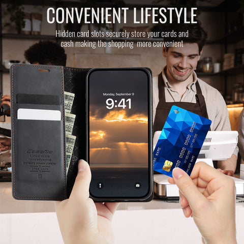 CASEME For iPhone 12 Pro 6.1 inch / iPhone 12 6.1 inch Case  033 Series RFID Blocking Wallet Stand Calf Texture Leather Phone Cover