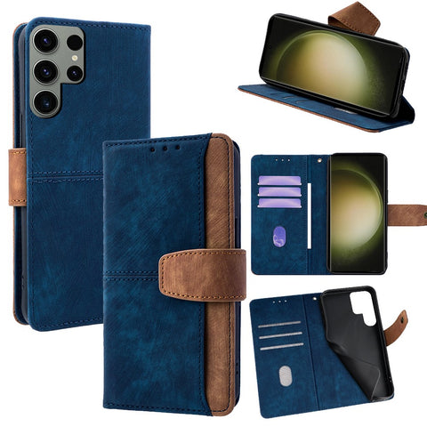 For Samsung Galaxy S23 Ultra Case RFID Blocking Color Splicing PU Leather Wallet Phone Cover