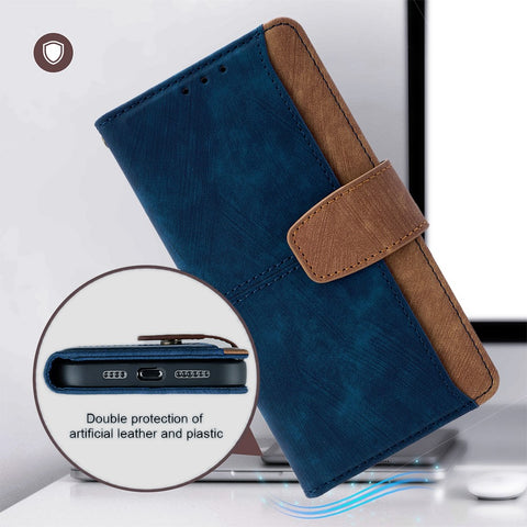 For Samsung Galaxy S23 Ultra Case RFID Blocking Color Splicing PU Leather Wallet Phone Cover