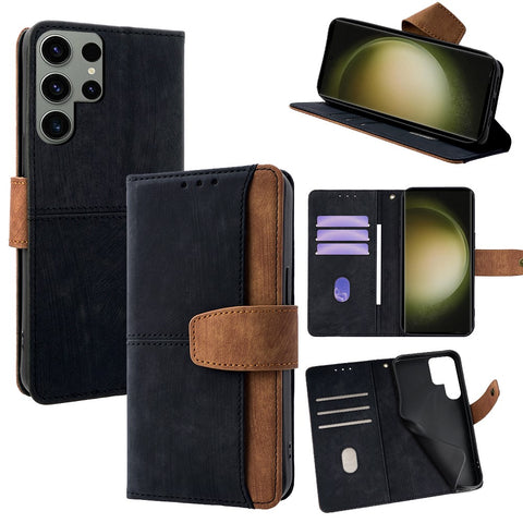For Samsung Galaxy S23 Ultra Case RFID Blocking Color Splicing PU Leather Wallet Phone Cover