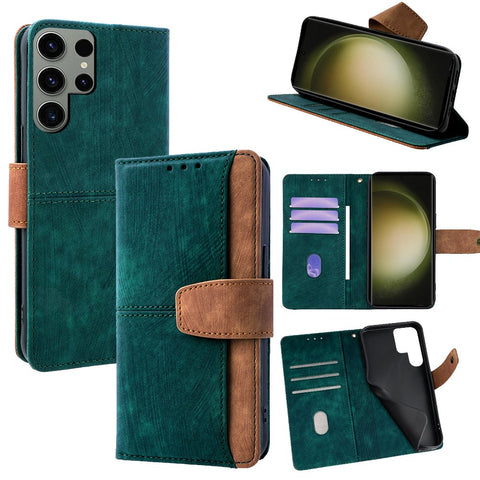 For Samsung Galaxy S23 Ultra Case RFID Blocking Color Splicing PU Leather Wallet Phone Cover
