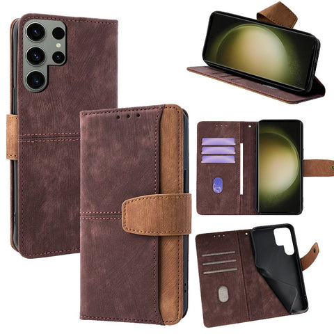 For Samsung Galaxy S23 Ultra Case RFID Blocking Color Splicing PU Leather Wallet Phone Cover