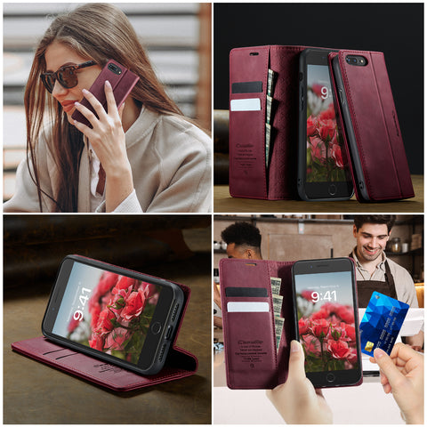 CASEME For iPhone 7 Plus 5.5 inch / iPhone 8 Plus 5.5 inch / iPhone 6 Plus 5.5 inch Case  033 Series RFID Blocking Wallet Stand Calf Texture Leather Phone Cover