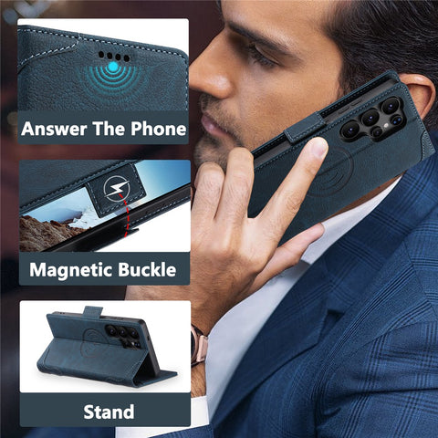 SUTENI J07 For Samsung Galaxy S23 Ultra Magnetic Case Litchi Texture Leather Wallet Phone Cover