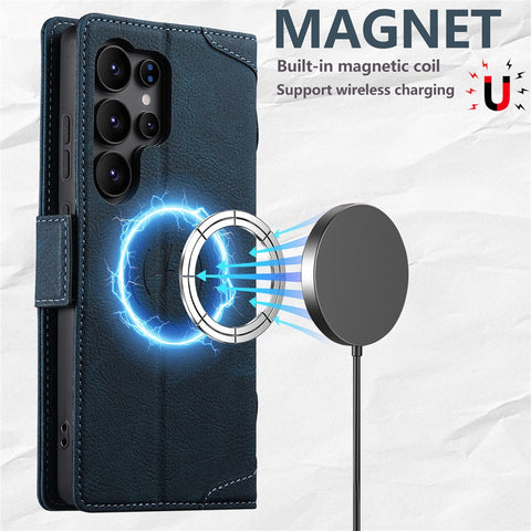 SUTENI J07 For Samsung Galaxy S23 Ultra Magnetic Case Litchi Texture Leather Wallet Phone Cover