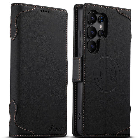 SUTENI J07 For Samsung Galaxy S23 Ultra Magnetic Case Litchi Texture Leather Wallet Phone Cover