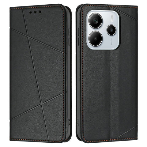 For Xiaomi Redmi Note 14 4G (163.25mm) Wallet Case Line Imprinted Leather Stand Phone Cover with Wrist Strap