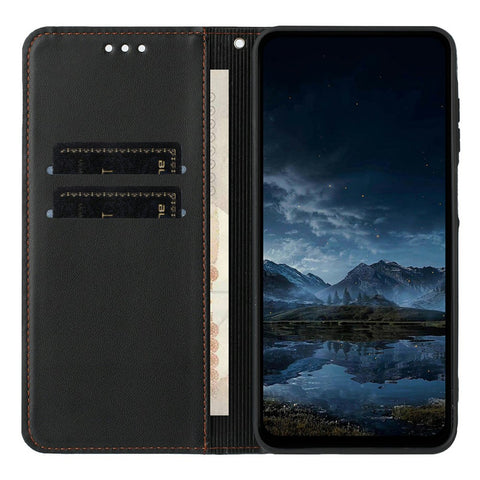 For Xiaomi Redmi Note 14 4G (163.25mm) Wallet Case Line Imprinted Leather Stand Phone Cover with Wrist Strap