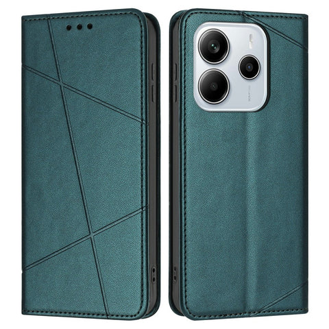 For Xiaomi Redmi Note 14 4G (163.25mm) Wallet Case Line Imprinted Leather Stand Phone Cover with Wrist Strap