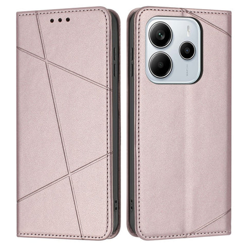 For Xiaomi Redmi Note 14 4G (163.25mm) Wallet Case Line Imprinted Leather Stand Phone Cover with Wrist Strap