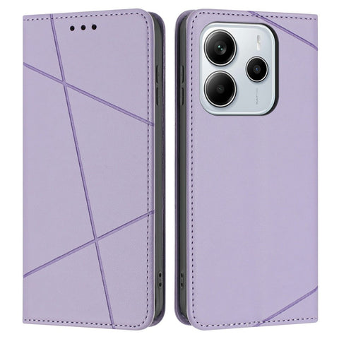 For Xiaomi Redmi Note 14 4G (163.25mm) Wallet Case Line Imprinted Leather Stand Phone Cover with Wrist Strap