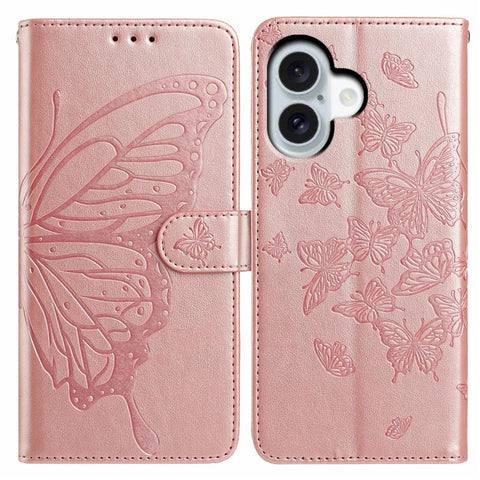 For iPhone 17 Case Butterfly Imprinted Wallet Stand PU Leather Flip Phone Cover with Strap
