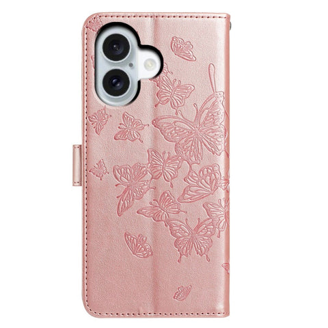 For iPhone 17 Case Butterfly Imprinted Wallet Stand PU Leather Flip Phone Cover with Strap