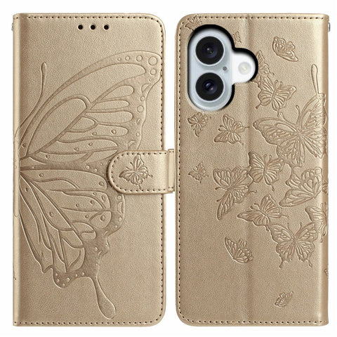 For iPhone 17 Case Butterfly Imprinted Wallet Stand PU Leather Flip Phone Cover with Strap