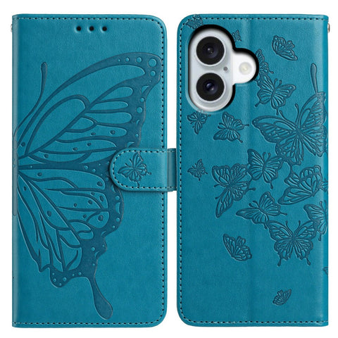 For iPhone 17 Case Butterfly Imprinted Wallet Stand PU Leather Flip Phone Cover with Strap