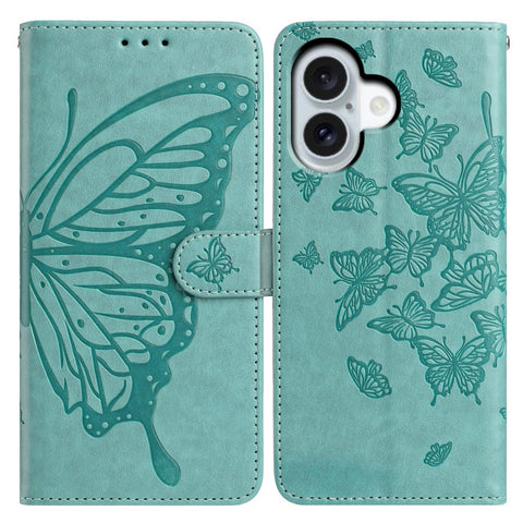 For iPhone 17 Case Butterfly Imprinted Wallet Stand PU Leather Flip Phone Cover with Strap