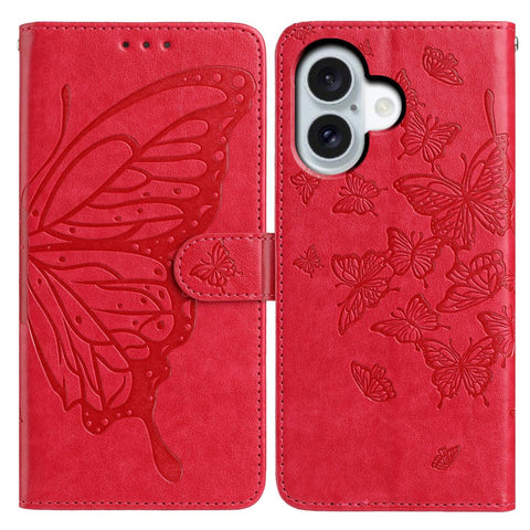 For iPhone 17 Case Butterfly Imprinted Wallet Stand PU Leather Flip Phone Cover with Strap