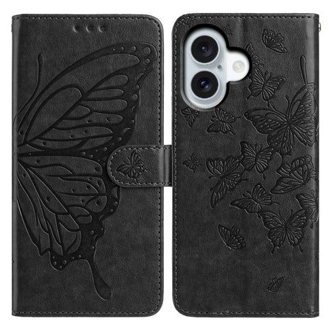 For iPhone 17 Case Butterfly Imprinted Wallet Stand PU Leather Flip Phone Cover with Strap