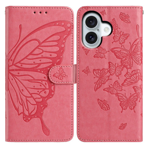 For iPhone 17 Case Butterfly Imprinted Wallet Stand PU Leather Flip Phone Cover with Strap