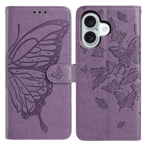 For iPhone 17 Case Butterfly Imprinted Wallet Stand PU Leather Flip Phone Cover with Strap