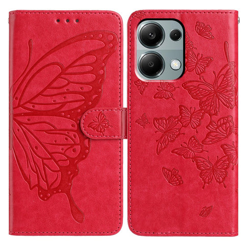 Wallet Stand Case for Xiaomi Redmi Note 13 Pro 4G / 14S 4G / Poco M6 Pro 4G Butterfly Imprinted PU Leather Flip Phone Cover with Strap
