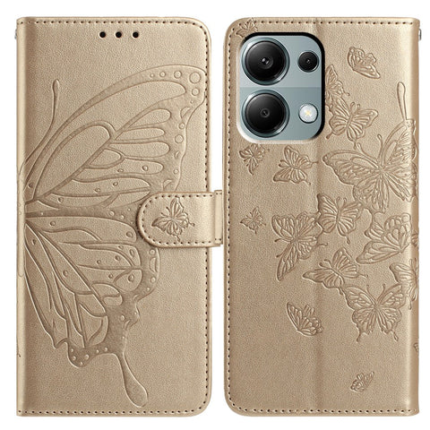 Wallet Stand Case for Xiaomi Redmi Note 13 Pro 4G / 14S 4G / Poco M6 Pro 4G Butterfly Imprinted PU Leather Flip Phone Cover with Strap