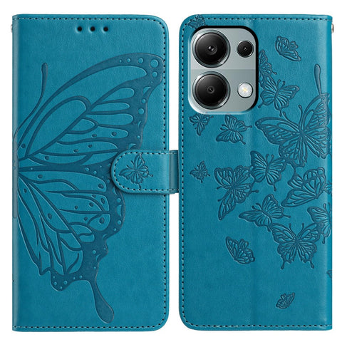 Wallet Stand Case for Xiaomi Redmi Note 13 Pro 4G / 14S 4G / Poco M6 Pro 4G Butterfly Imprinted PU Leather Flip Phone Cover with Strap