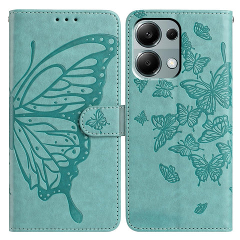 Wallet Stand Case for Xiaomi Redmi Note 13 Pro 4G / 14S 4G / Poco M6 Pro 4G Butterfly Imprinted PU Leather Flip Phone Cover with Strap