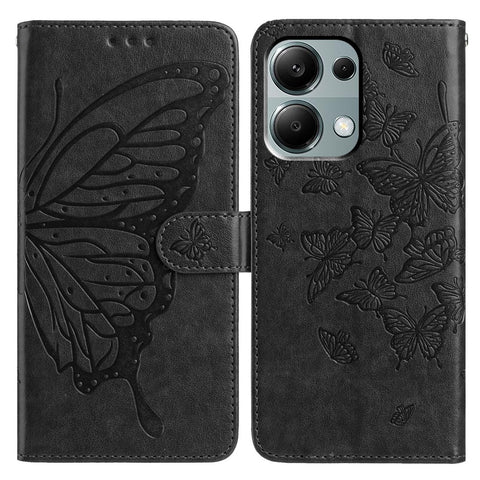 Wallet Stand Case for Xiaomi Redmi Note 13 Pro 4G / 14S 4G / Poco M6 Pro 4G Butterfly Imprinted PU Leather Flip Phone Cover with Strap