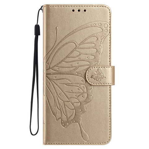 For Xiaomi Redmi Note 14 4G (163.25mm) Case Butterfly Imprinted Wallet Stand PU Leather Flip Phone Cover with Strap