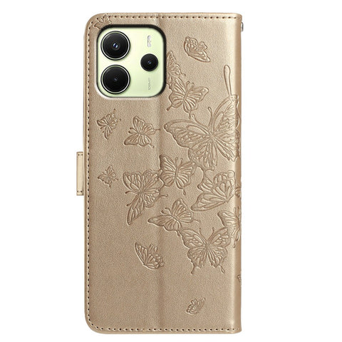 For Xiaomi Redmi Note 14 4G (163.25mm) Case Butterfly Imprinted Wallet Stand PU Leather Flip Phone Cover with Strap