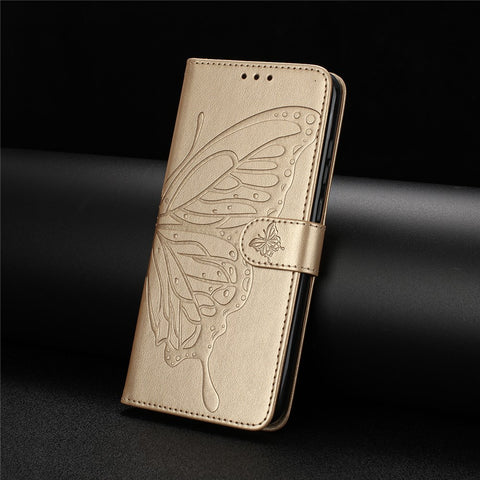 For Xiaomi Redmi Note 14 4G (163.25mm) Case Butterfly Imprinted Wallet Stand PU Leather Flip Phone Cover with Strap