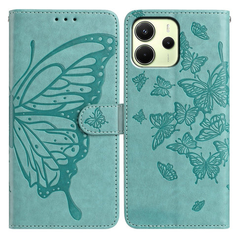 For Xiaomi Redmi Note 14 4G (163.25mm) Case Butterfly Imprinted Wallet Stand PU Leather Flip Phone Cover with Strap