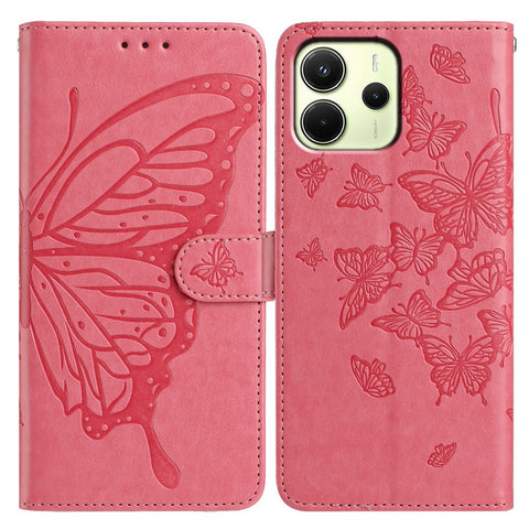 For Xiaomi Redmi Note 14 4G (163.25mm) Case Butterfly Imprinted Wallet Stand PU Leather Flip Phone Cover with Strap