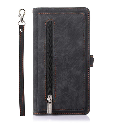 For Xiaomi Redmi Note 14 4G (163.25mm) Case Zipper Pocket 9 Card Slots PU Leather Phone Cover with Wrist