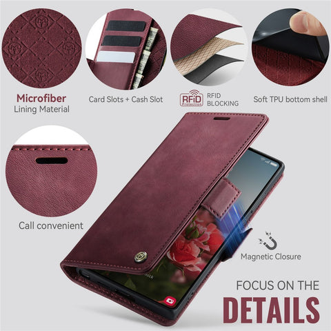 CASEME 033 Series For Samsung Galaxy S23 Ultra Case RFID Blocking Wallet Stand Calf Texture Leather Phone Cover