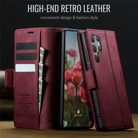 CASEME 033 Series For Samsung Galaxy S23 Ultra Case RFID Blocking Wallet Stand Calf Texture Leather Phone Cover
