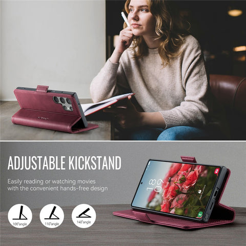 CASEME 033 Series For Samsung Galaxy S23 Ultra Case RFID Blocking Wallet Stand Calf Texture Leather Phone Cover