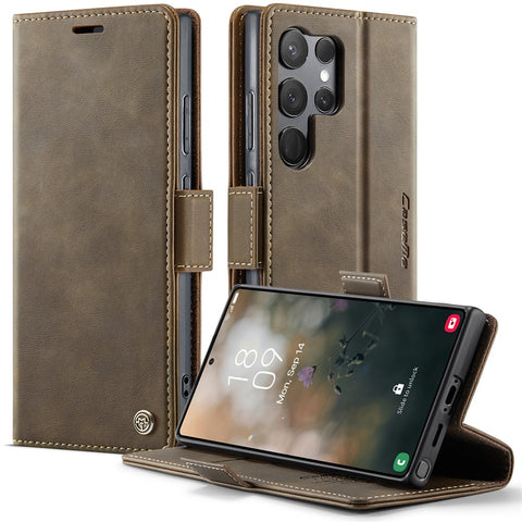 CASEME 033 Series For Samsung Galaxy S23 Ultra Case RFID Blocking Wallet Stand Calf Texture Leather Phone Cover