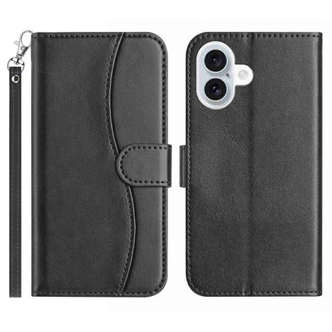 Stand Case for iPhone 17 PU Leather Wallet Phone Cover S Shape Stitching Design with Strap