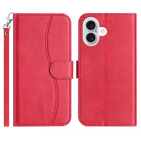 Stand Case for iPhone 17 PU Leather Wallet Phone Cover S Shape Stitching Design with Strap