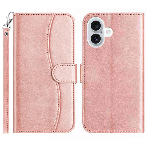 Stand Case for iPhone 17 PU Leather Wallet Phone Cover S Shape Stitching Design with Strap