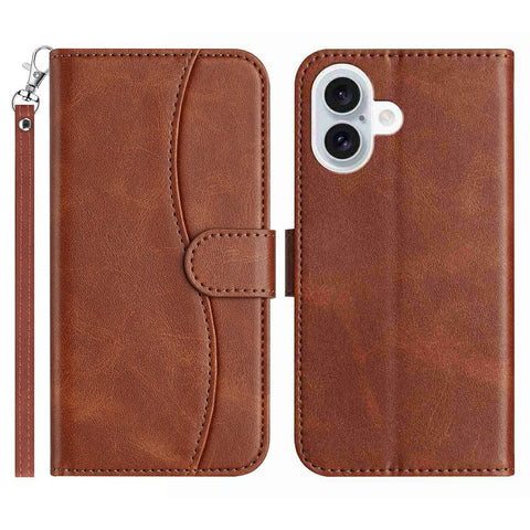 Stand Case for iPhone 17 PU Leather Wallet Phone Cover S Shape Stitching Design with Strap