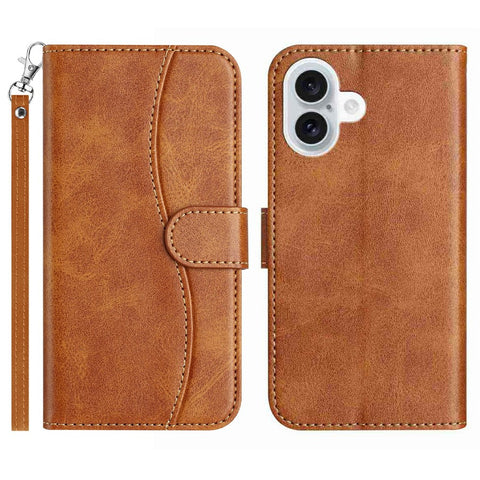 Stand Case for iPhone 17 PU Leather Wallet Phone Cover S Shape Stitching Design with Strap