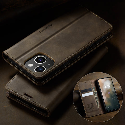 CASEME For iPhone 14 Plus Case  033 Series RFID Blocking Wallet Stand Calf Texture Leather Phone Cover