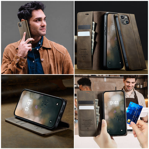 CASEME For iPhone 14 Plus Case  033 Series RFID Blocking Wallet Stand Calf Texture Leather Phone Cover